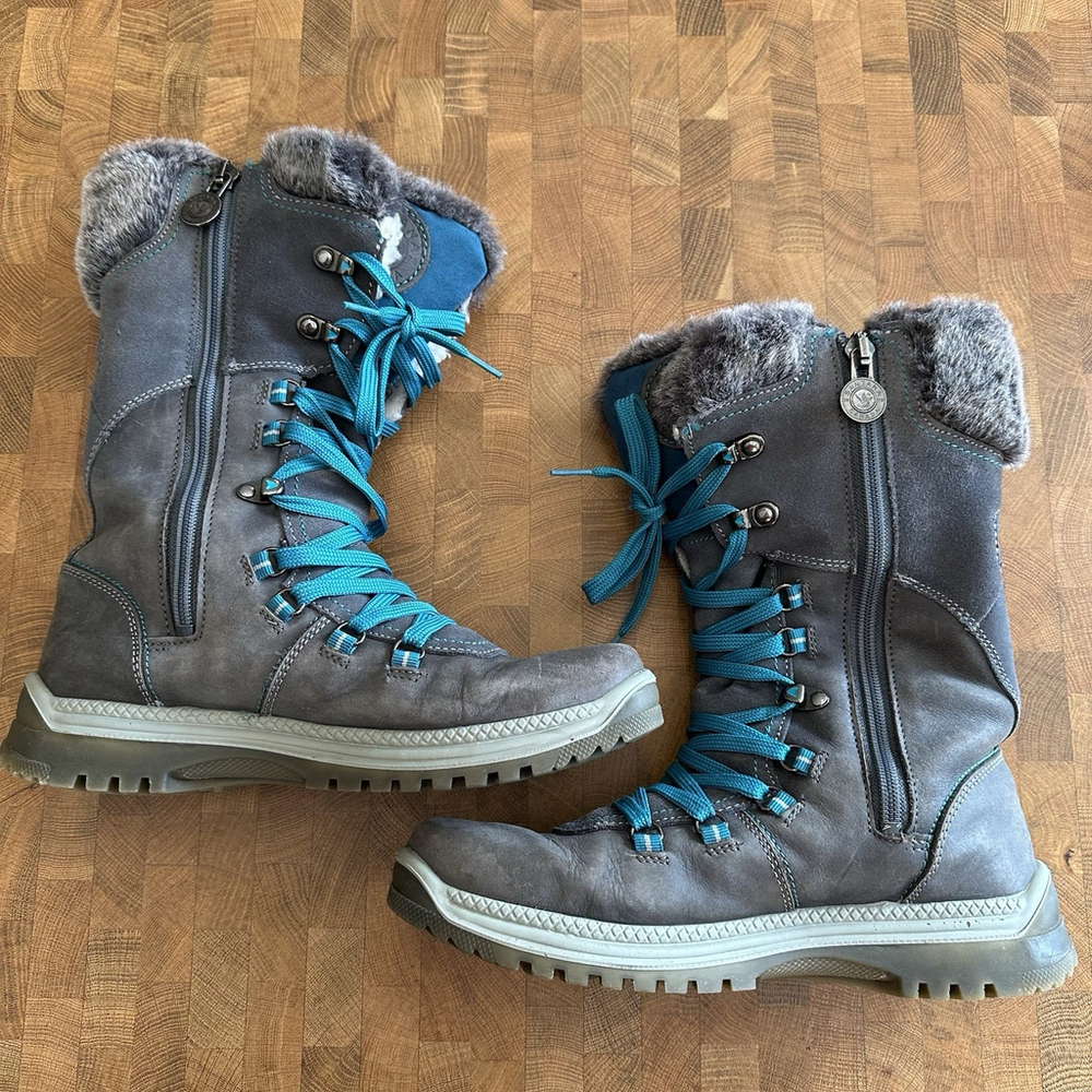 Santana Canada Marinda Womens 10 Grey Turquoise Tall Winter Boots Snow Casual
